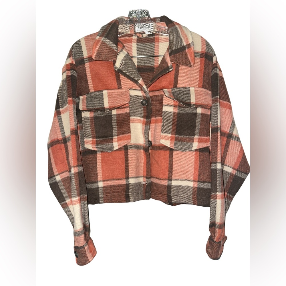 Orange, Brown and White Plaid Women's Jacket